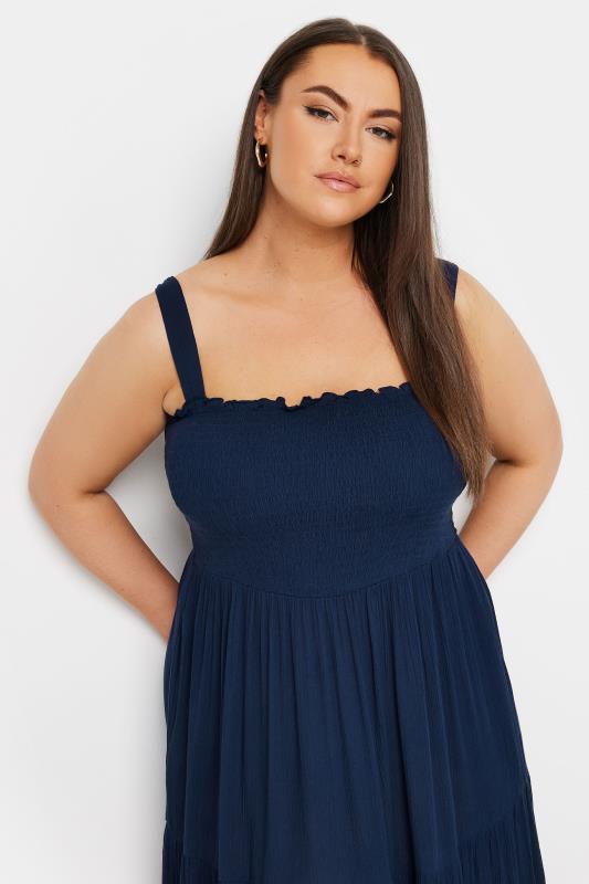 YOURS Plus Size Navy Blue Shirred Tiered Maxi Dress | Yours Clothing 4