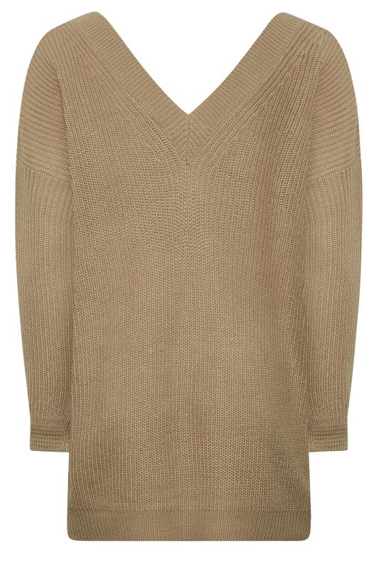 YOURS Plus Size Beige Brown Double V-Neck Jumper | Yours Clothing 7
