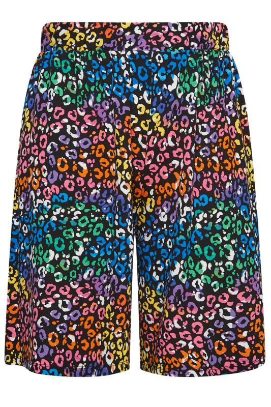 YOURS Curve Plus Size Black Rainbow Leopard Print Shorts | Yours Clothing  5