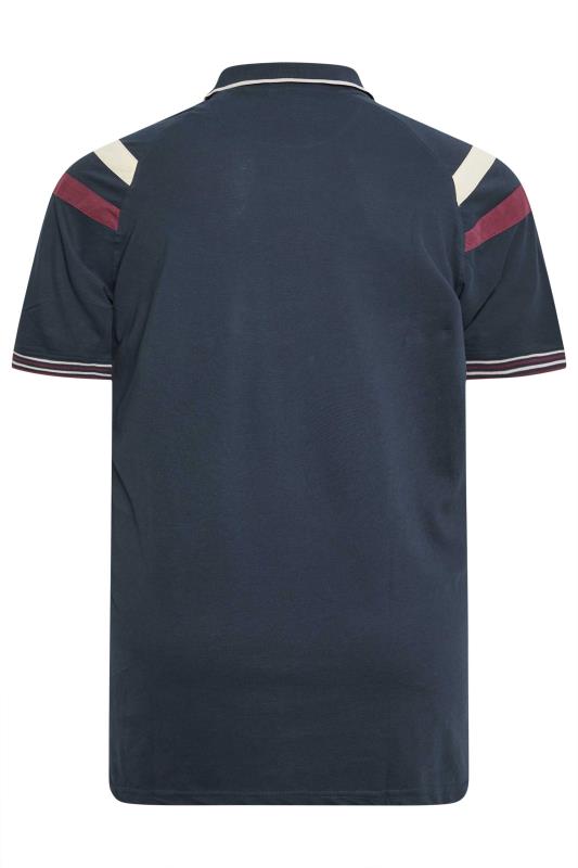 KAM Big & Tall Navy Blue Zip Neck Panel Polo Shirt | BadRhino 2
