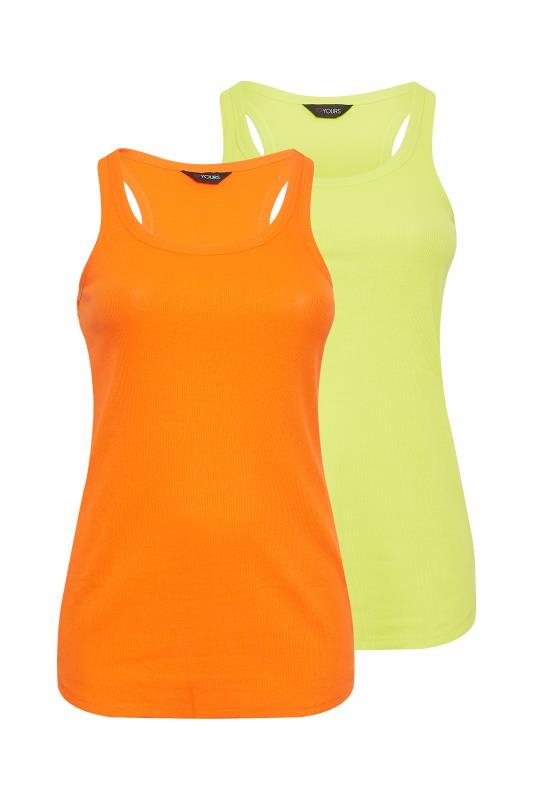YOURS 2 PACK Plus Size Lime Green & Orange Vest Tops | Yours Clothing 9