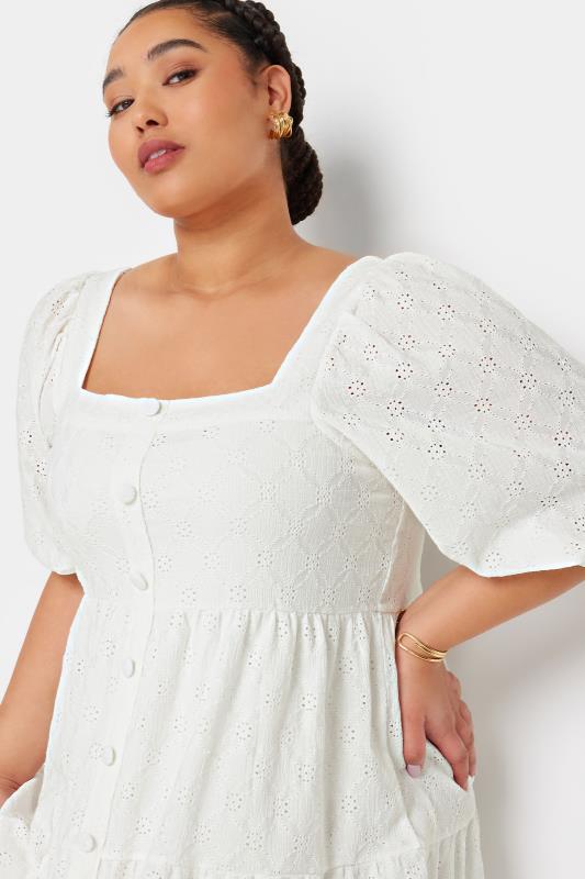 YOURS Plus Size White Broderie Anglaise Button Front Dress | Yours Clothing 5