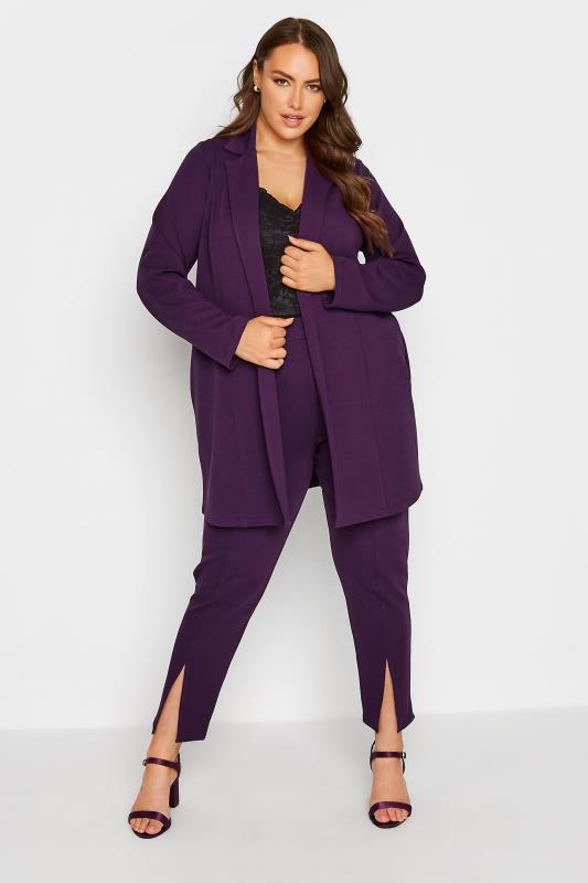 YOURS Curve Plus Size Dark Purple Longline Blazer | Yours Clothing 2