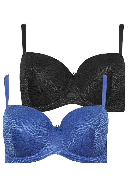 YOURS 2 PACK Black & Blue Animal Print T-Shirt Bras | Yours Clothing 6