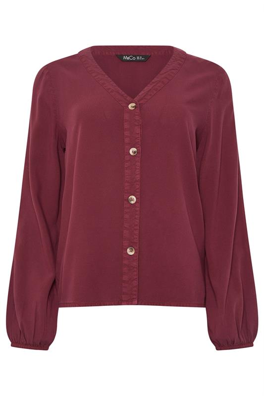 M&Co Berry Red Button Front Long Sleeve Blouse | M&Co 5