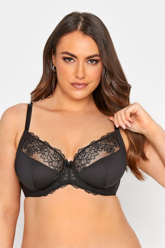 Plus Size  Black Lace Underwired Balcony Bra - Available In Sizes 38DD - 48G