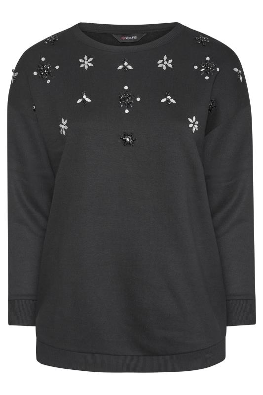Plus Size Black Diamante Embellished Flower Sweatshirt | Yours Clothing  6