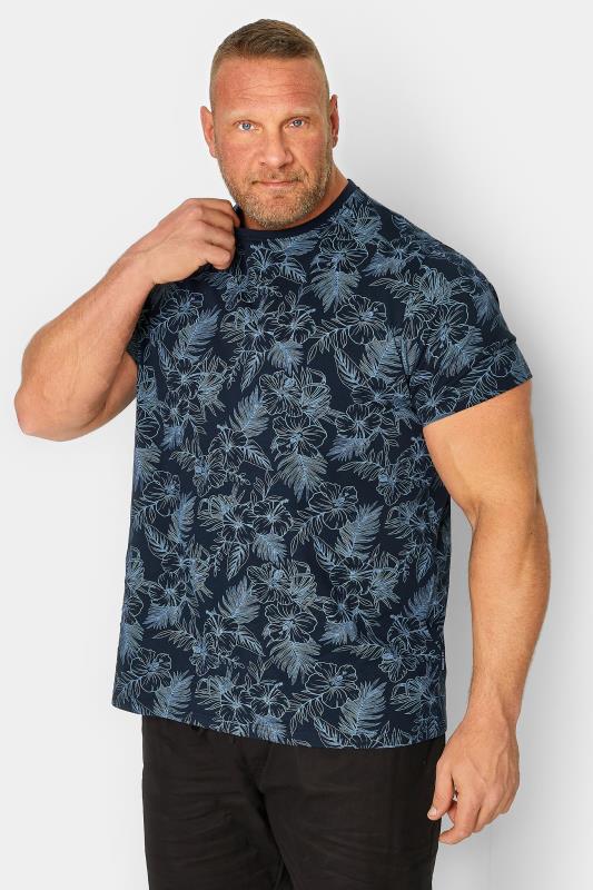 BadRhino Big & Tall Plus Size Mens Navy Blue Hawaiian Print T-Shirt | BadRhino 1