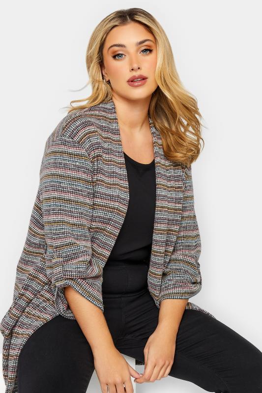 Plus Size  YOURS Curve Grey & Yellow Stripe Textured Cardigan