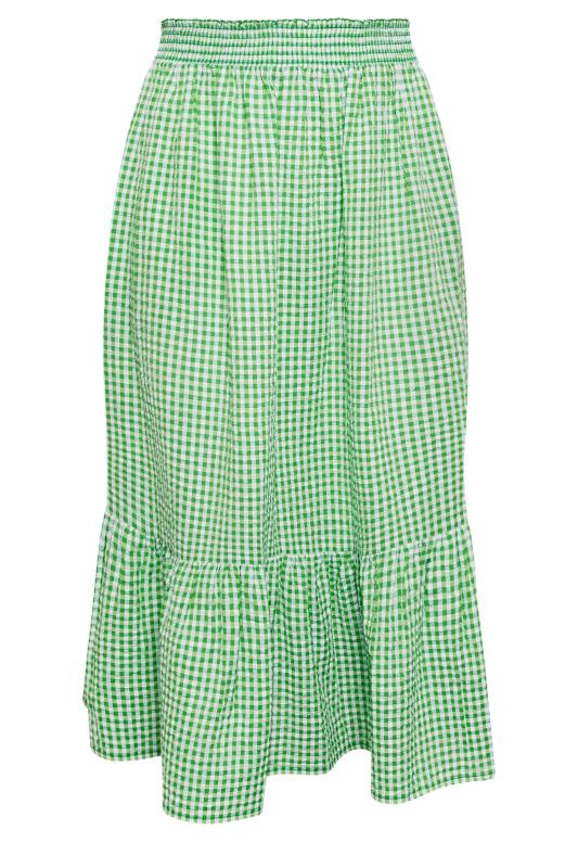 YOURS Plus Size Green Gingham Tiered Pure Cotton Midi Skirt | Yours Clothing 6