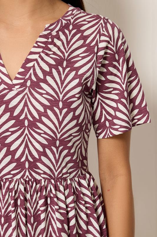 M&Co Petite Berry Red Leaf Print Cotton Maxi Dress | M&Co 4