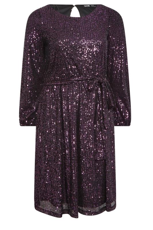 YOURS LONDON Plus Size Purple Sequin Skater Dress | Yours Clothing 7