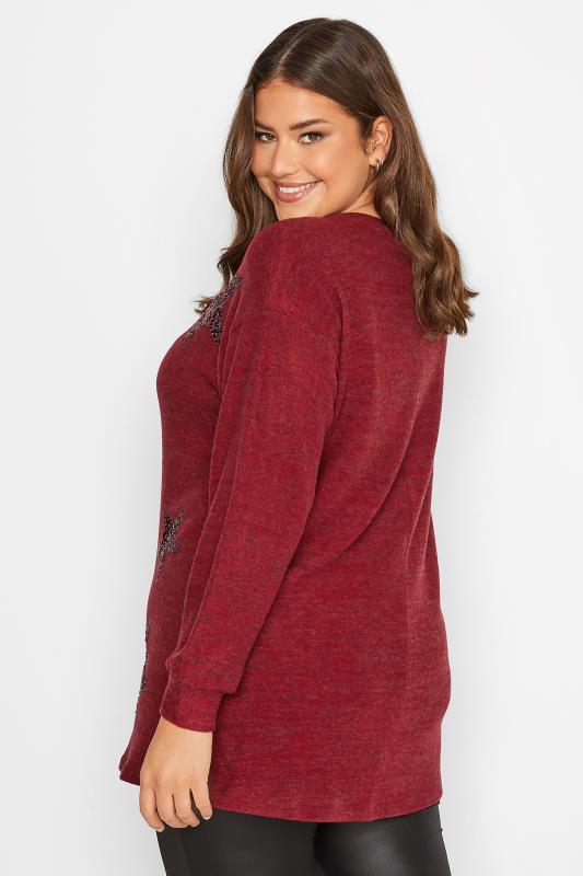 Plus Size Red Sequin Star Soft Touch Jumper | Yours Clothing 3