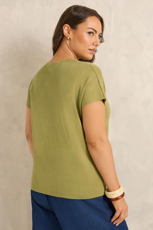 EVANS Plus Size Olive Green V-Neck Knitted Top | Evans 2