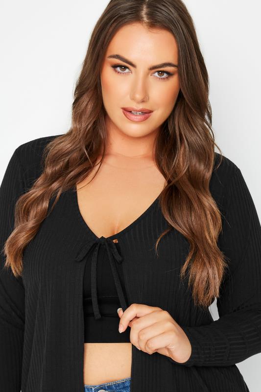 LIMITED COLLECTION Plus Size Black Tie Ribbed Cardigan | Yours Clothing 4