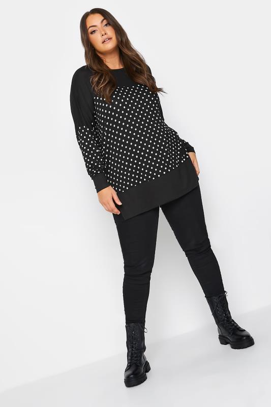 Plus Size Black Spot Print Long Sleeve Top | Yours Clothing 2