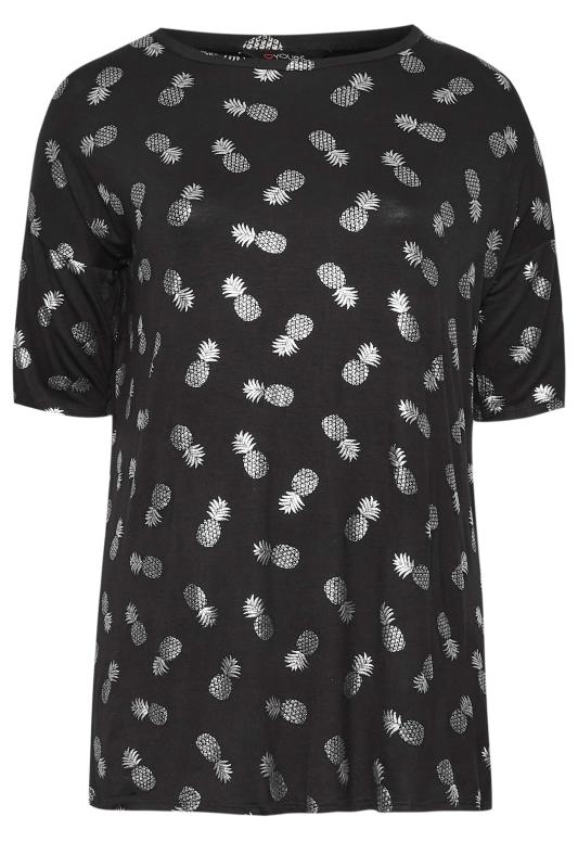 YOURS Plus Size Black Pineapple Foil Print T-Shirt | Yours Clothing 6