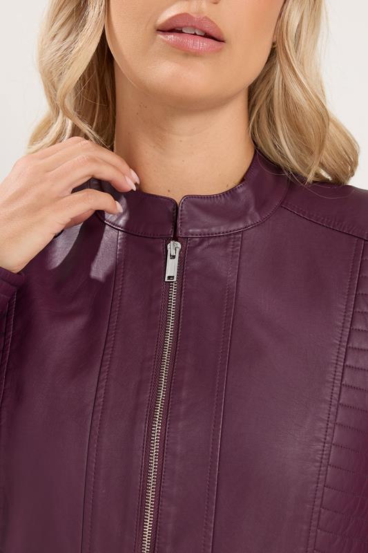 YOURS Plus Size Burgundy Red Faux Leather Jacket | Yours Clothing 5