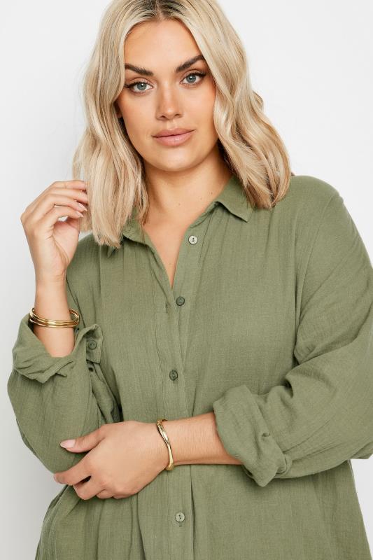 YOURS Plus Size Khaki Green Pure Cotton Cheesecloth Shirt | Yours Clothing 5