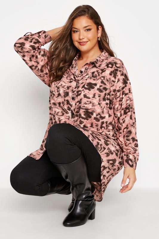 LIMITED COLLECTION Curve Pink Leopard Print Utility Pocket Shirt 1