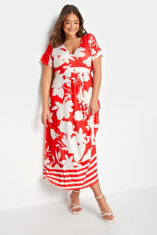 YOURS Curve Plus Size Red Floral Midaxi Wrap Dress | Yours Clothing  1