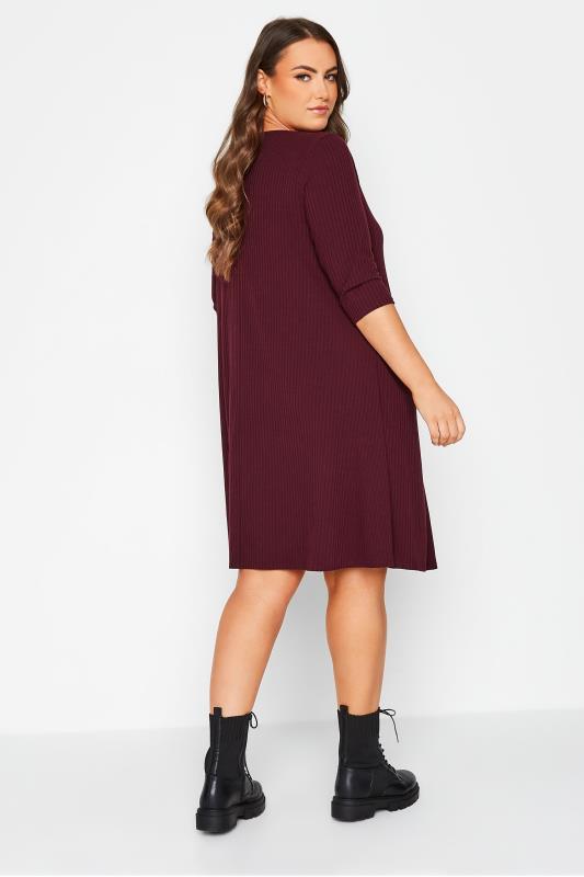 Curve Berry Red Ribbed Drape Pocket Dress | Yours Clothing 3