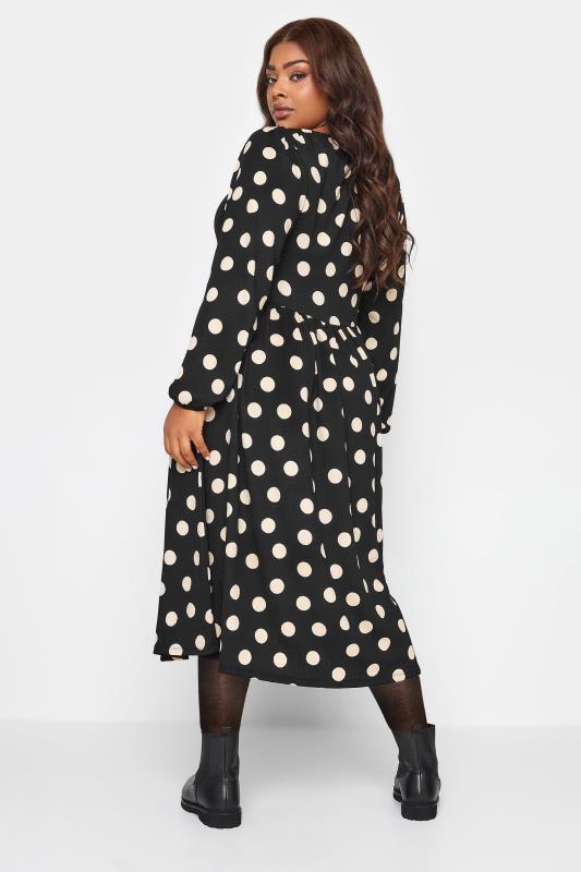 YOURS Plus Size Black Spot Print Textured Midaxi Dress | Yours Clothing 3