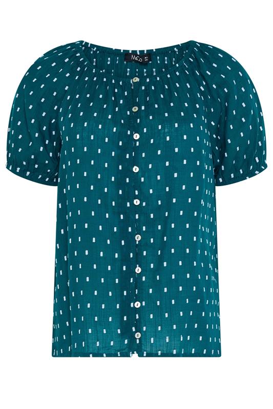 M&Co Teal Blue Dobby Button Up Cotton Blouse | M&Co 1