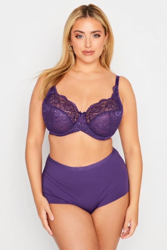Plus Size Purple Stretch Lace Non-Padded Underwired Balcony Bra | Yours Clothing 2