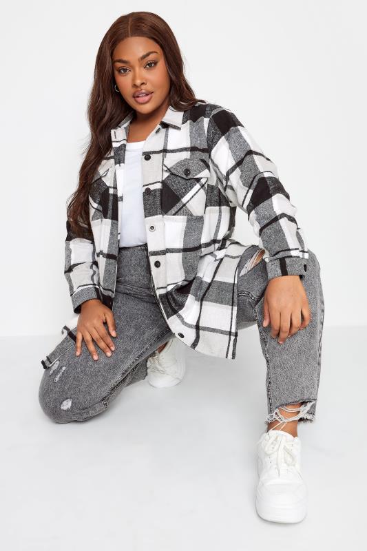 YOURS Plus Size Grey Check Print Shacket | Yours Clothing 6