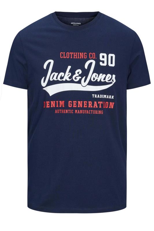 JACK & JONES Big & Tall Navy Blue Denim Logo Print T-Shirt | BadRhino 2