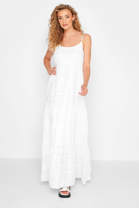 LTS Tall White Broderie Anglaise Tiered Maxi Dress 1