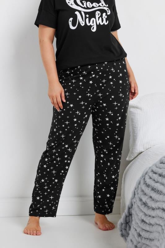  Grande Taille YOURS Curve Black Star Print Wide Leg Pyjama Bottoms