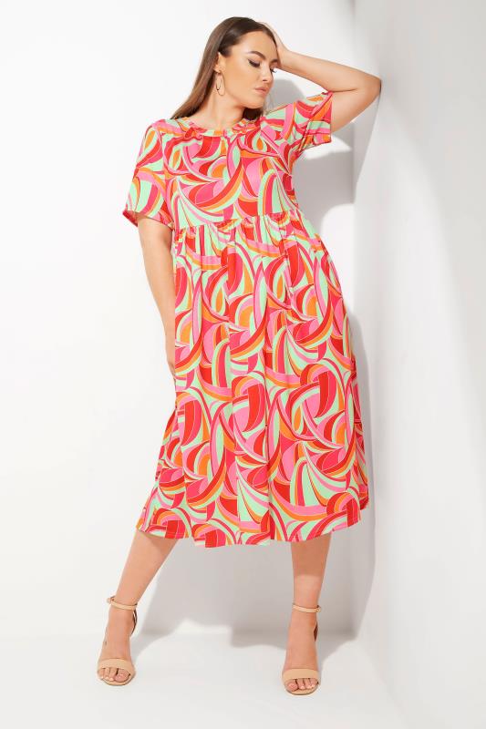 LIMITED COLLECTION Curve Bright Pink Abstract Print Midaxi Smock Dress 4