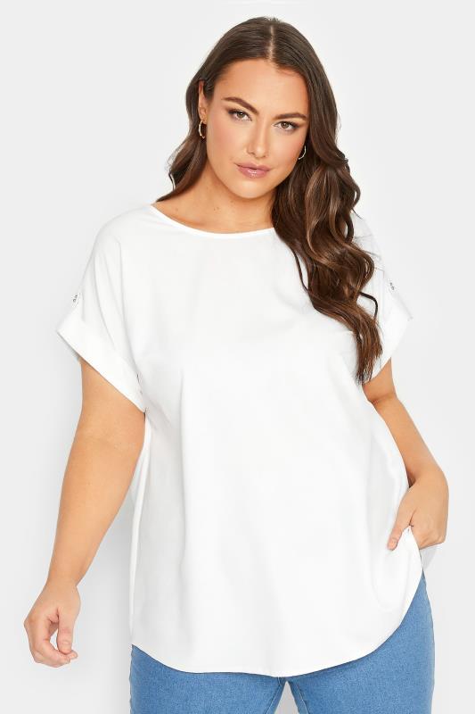 YOURS Plus Size White Tab Sleeve Blouse | Yours Clothing 1