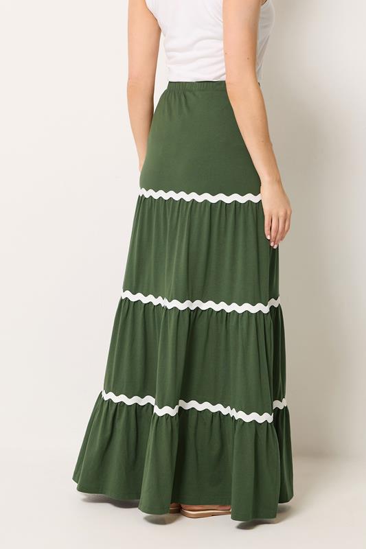 LTS Tall Women's Khaki Green Contrast Swirl Cotton Maxi Skirt | Long Tall Sally 2