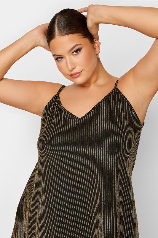 LIMITED COLLECTION Plus Size Black & Gold Glitter Cami Swing Style Top | Yours Clothing 4