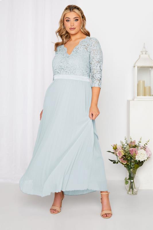 Plus Size YOURS LONDON Curve Blue Lace Pleated Maxi Dress | Yours Clothing  2