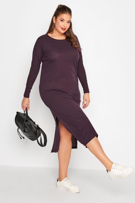 LIMITED COLLECTION Plus Size Purple Ribbed Dress | Yours Clothing 1