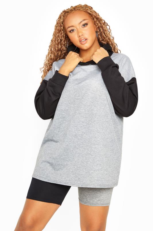 Plus Size  Black & Grey Contrast Hoodie