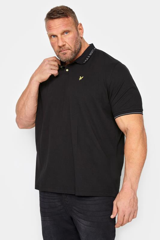 LYLE & SCOTT Big & Tall Black Branded Collar Polo Shirt | BadRhino 1
