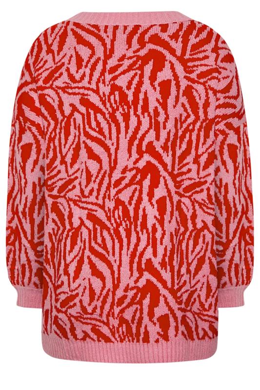 Plus Size Pink & Red Zebra Print V-Neck Jumper | Yours Clothing 9