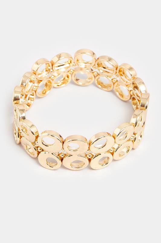 Gold Tone Double Circle Stretch Bracelet | Yours Clothing 2