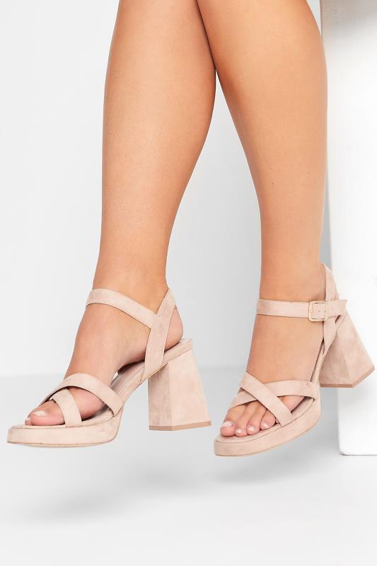 Nude Platform Sandal Heels In Wide E Fit & Extra Wide EEE Fit | Yours Clothing  1