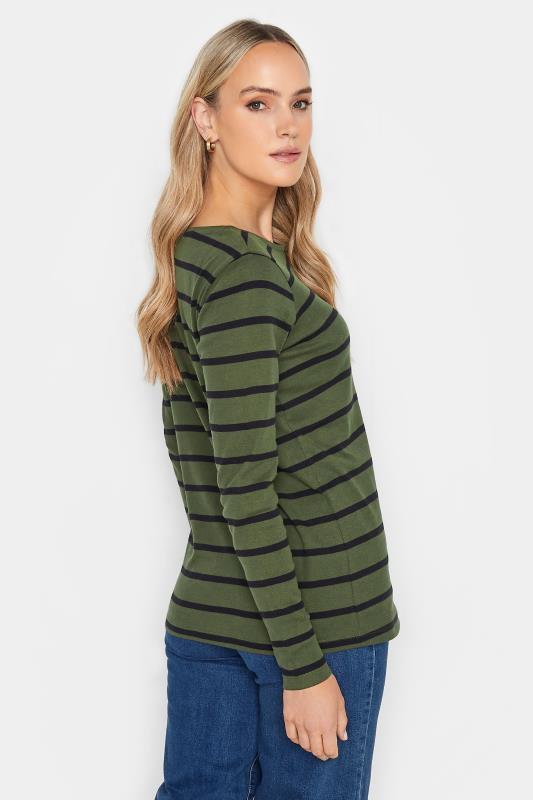 LTS Tall Women's Khaki Green Stripe Long Sleeve Cotton T-Shirt | Long Tall Sally 4