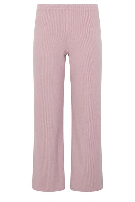 PixieGirl Petite Women's Light Pink Ribbed Wide Leg Trousers | PixieGirl 5