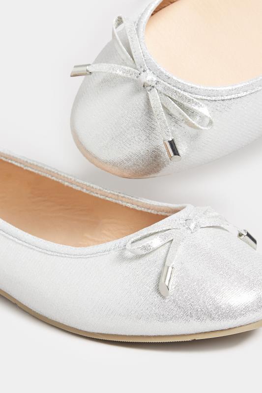 Silver Shimmer Ballerina Pumps In Wide E Fit & Extra Wide EEE Fit | Yours Clothing 5