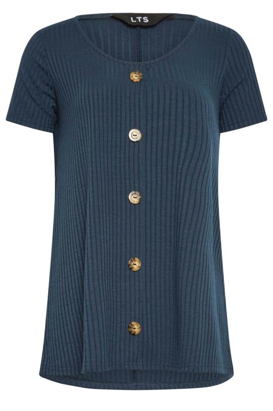 LTS Tall Women's Navy Blue Ribbed Button Detail T-Shirt | Long Tall Sally  6