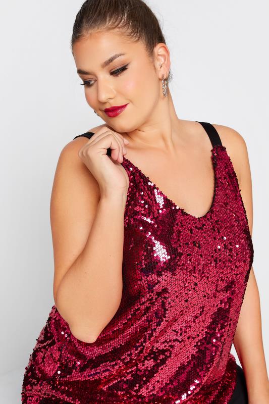 YOURS LONDON Plus Size Red Sequin Embellished Cami Top | Yours Clothing 4