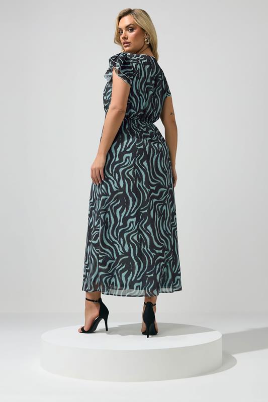 YOURS LONDON Plus Size Chocolate Brown & Mint Green Zebra Dress | Yours Clothing 2
